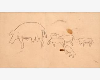 38: Thomas Hart Benton "Pig with Piglets" Graphite (1926)