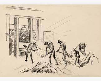 8: Thomas Hart Benton "Shoveling Coal, Sparrow's Point Steel Mill" Pen & Ink (1930)