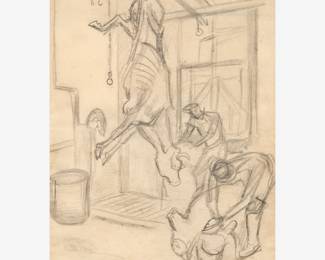 6: Thomas Hart Benton "Study of Processing Cows, KC Stockyards" Graphite (1935-36)