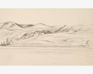 62: Thomas Hart Benton "Landscape with Horseback Figures" Graphite (ca. 1963)