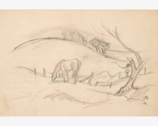 85: Thomas Hart Benton "Horse Grazing in Pasture" Graphite (ca. 1945)