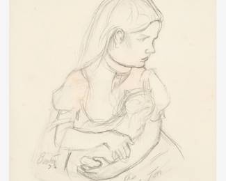 67: Thomas Hart Benton "Girl with Cat" Graphite (1972)