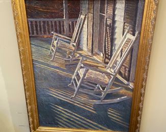 Georgia artist R. Hamrick oil on canvas “ Porch” painting 