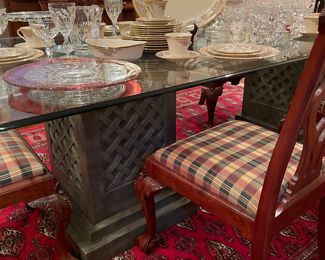 Emilio Robba designer double pedestal glass top dining table 