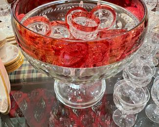 Rare pedestal Westmoreland “King’s Crown punch bowl and 10 cups