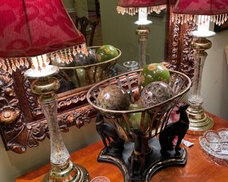 Pair of Irene cut crystal and brass lamps 