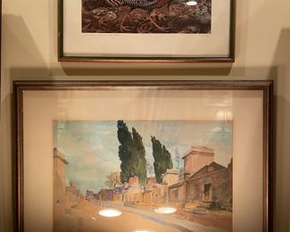 Top: Basil Ede “ Wild Turkey “ signed print
Bottom: Jon Raynor( German) “Pompey” watercolor dated 1902