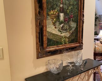 Nice French wine table painting by Johan and iron wine table