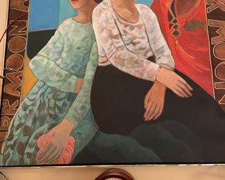 Barbara Gallagher “ Dark Moon at Midnight “ 48”x48” and Howard Miller mantle clock