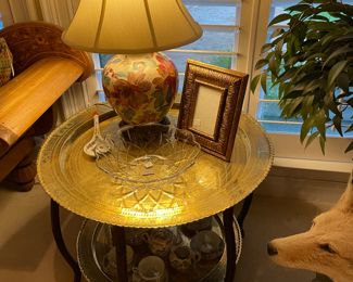 Oriental two tiered brass table