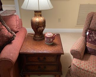 Faux rattan end table 