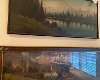 Top : Louis Oscar Griffith ( 1875 -1956) Indiana artist landscape oil on board
Bottom: Folk art oil painting unsigned 