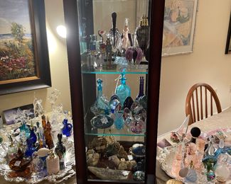 Case of art glass perfume bottles and oriental ivory