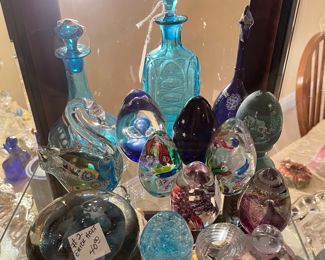 Art glass paperweights and eggs