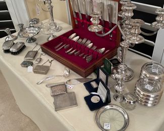 Table of sterling including an outstanding pair of candelabras 
