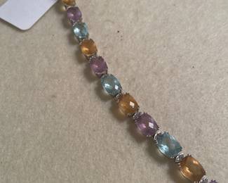 14k amethyst,aquamarine and topaz bracelet 