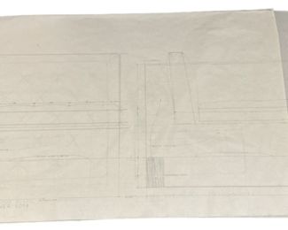 Mid Century Architectural Design Drawing of a Black Leather Sofa