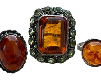 Vintage Amber & Sterling Rings