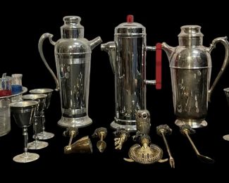 Mid Century Art Deco Barware Chrome, Red Lucite