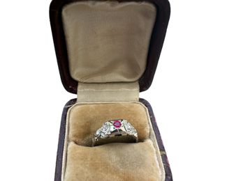 Art Deco 14k Gold Diamond Ruby Ring in org ring box