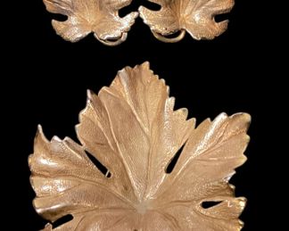 14k Gold Leaf Brooch and Earrings