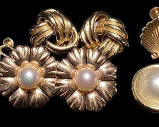 Collection 14k Gold, Diamond, Pearl Earrings