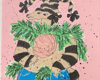 Signed HARRY FONSECA Embellished Coyote Lithograph 44/75