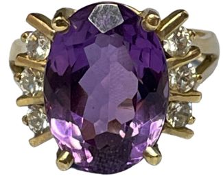 Vintage Amethyst, Diamond & 10K Gold Statement Ring