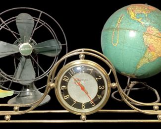 Collection Vintage Desktop Articles Globe, Desk Clock, Airflow Fan