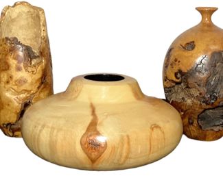 Three Mid Century Signed Burlwood Vessels