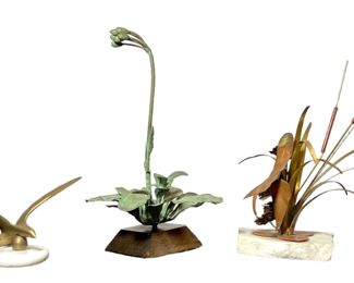 Three Mid Century Bronze and Brass Marble Base Sculptures