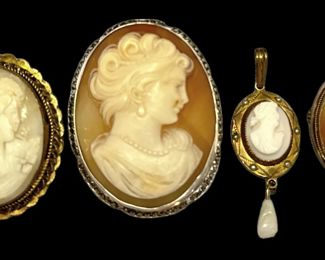 Collection Antique Cameo Jewelry, Sterling Gold