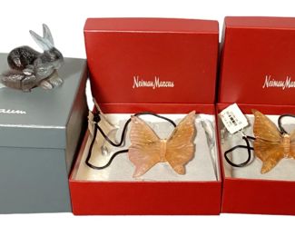 Three DAUM Glass Animal Figurines Butterfly and Mother Rabbit, New In Box