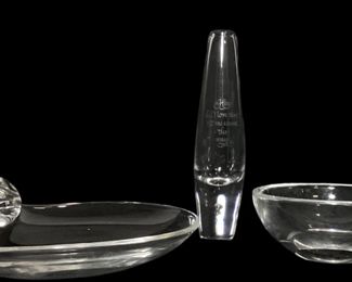 Two STEUBEN Snail Scroll Bowls and an Anniversary Glass