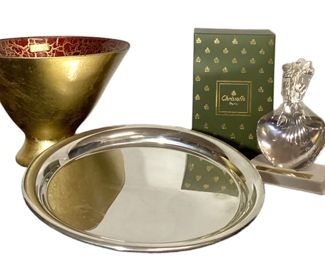 CARTIER Serving Tray, NEIMAN MARCUS Bowl, CHRISTOFLE Strawberry Spoon