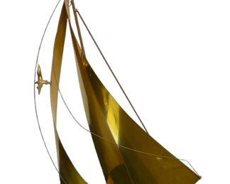 DON DEMOTT Brass and Onyx "Golden Ketch" Mid Century Sailboat