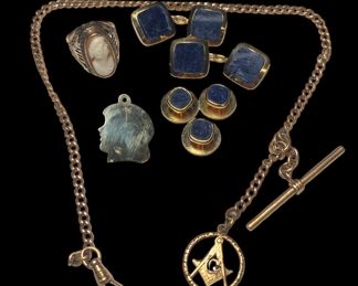 Collection 10k, 14k, Gold Masonic, Cameo, Cufflinks, Charm