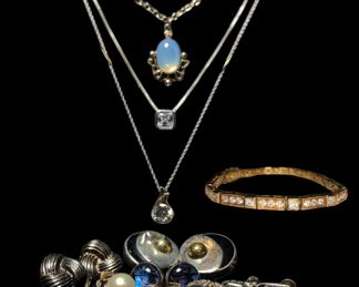 Collection Assorted Sterling Silver Necklaces, Cufflinks, Earrings