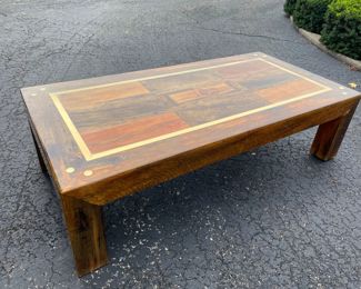 1970's Laurel Canyon Coffee Table, Wood Brass