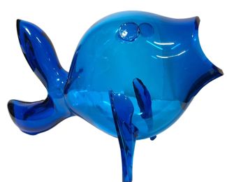 Mid Century Blue BLENKO Glass Fish