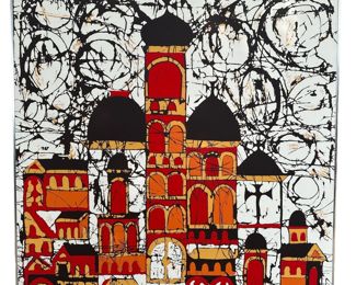 Mid Century Red Square Oil on Canvas