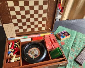 Vintage  Mini  Casino Roulette Wheel/Chess/Domino Set