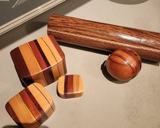 Wooded Kaleidoscope, Puzzle Ball and Boxes