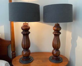Pair of wooden table lamps