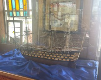 HAND CRAFTED SHIP IN CASE.  VERY LARGE