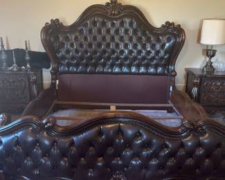 Tufted Leather Victorian Design Bed. Estate Paid $12,000