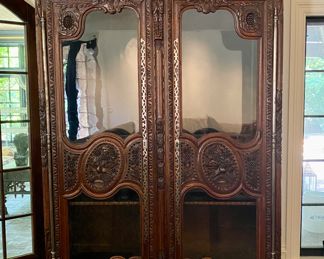 Now $3,600 - Was $4,800 (originally $15,000) Beautiful Normandy carved armoire with glass doors    90"h x 66"w x 24"d 