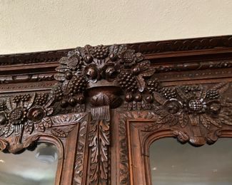 Now $3,600 - Was $4,800 (originally $15,000) Beautiful Normandy carved armoire with glass doors    90"h x 66"w x 24"d 