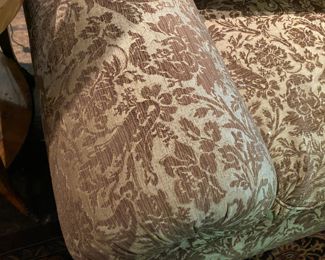 Custom two-cushion sofa with bolster cushions 39"h x 91"long x 38"d