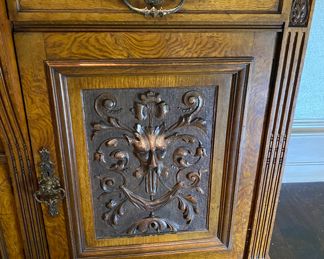Now $5,100- Was $6,800 Carved Victorian sideboard or back bar cabinet   93"h x 83" long x 30"d